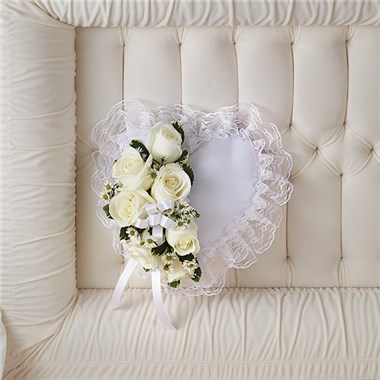 White Satin Heart Casket Pillow